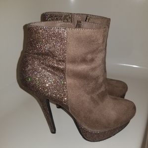 Suede and glitter heeled booties
